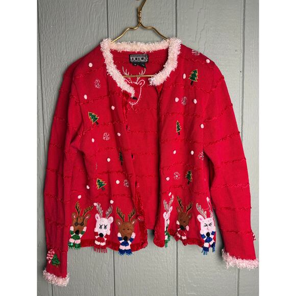Vintage Becher Christmas Cardigan Sweater Women’s M Embroidered, Beaded Details - Picture 1 of 7